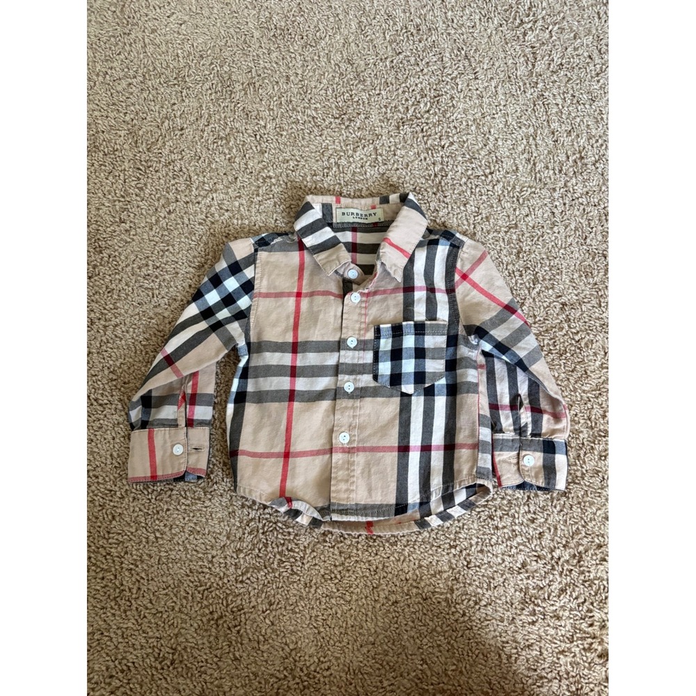 Burberry London Kids Nova Check Long Sleeve Button Down Shirt Beige Size S